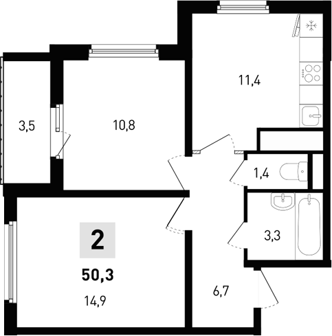 Планировка — 5 элемент Аске, 2-комн., 49 м²