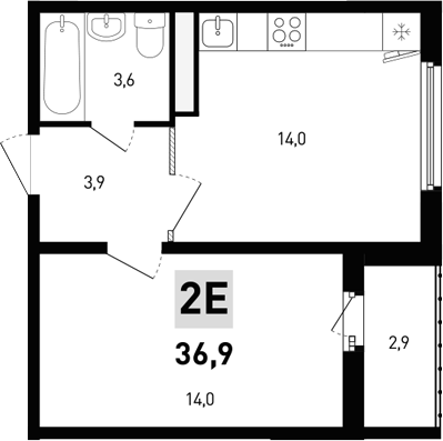 Планировка — 5 элемент Аске, 2-комн., 35 м²
