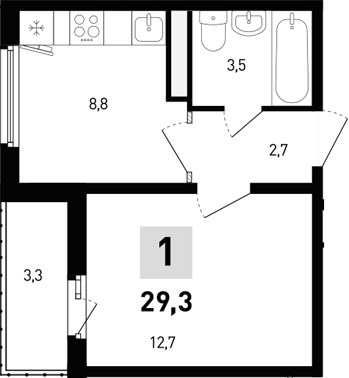 Планировка — 5 элемент Аске, 1-комн., 28 м²