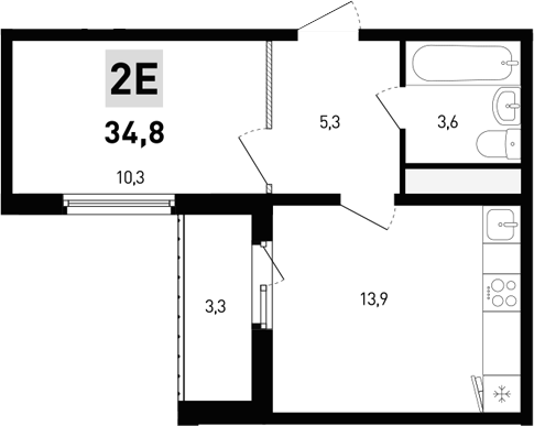 Планировка — 5 элемент Аске, 2-комн., 33 м²