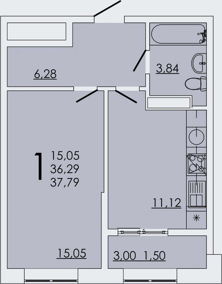 Планировка — FRAME, 1-комн., 36 м²