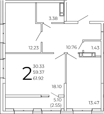 Планировка — FRAME, 2-комн., 59 м²