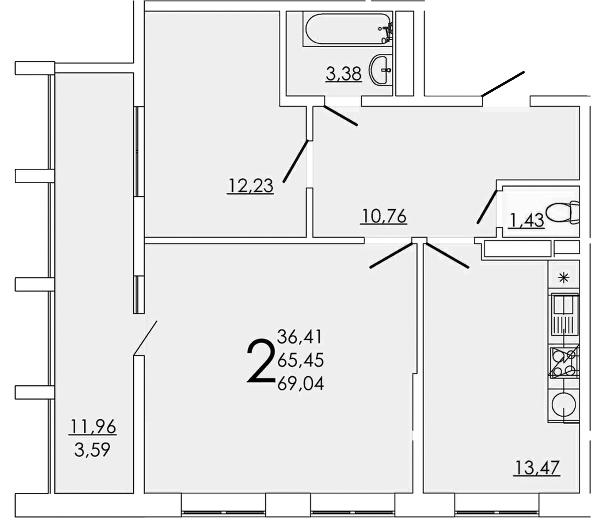 Планировка — FRAME, 2-комн., 65 м²