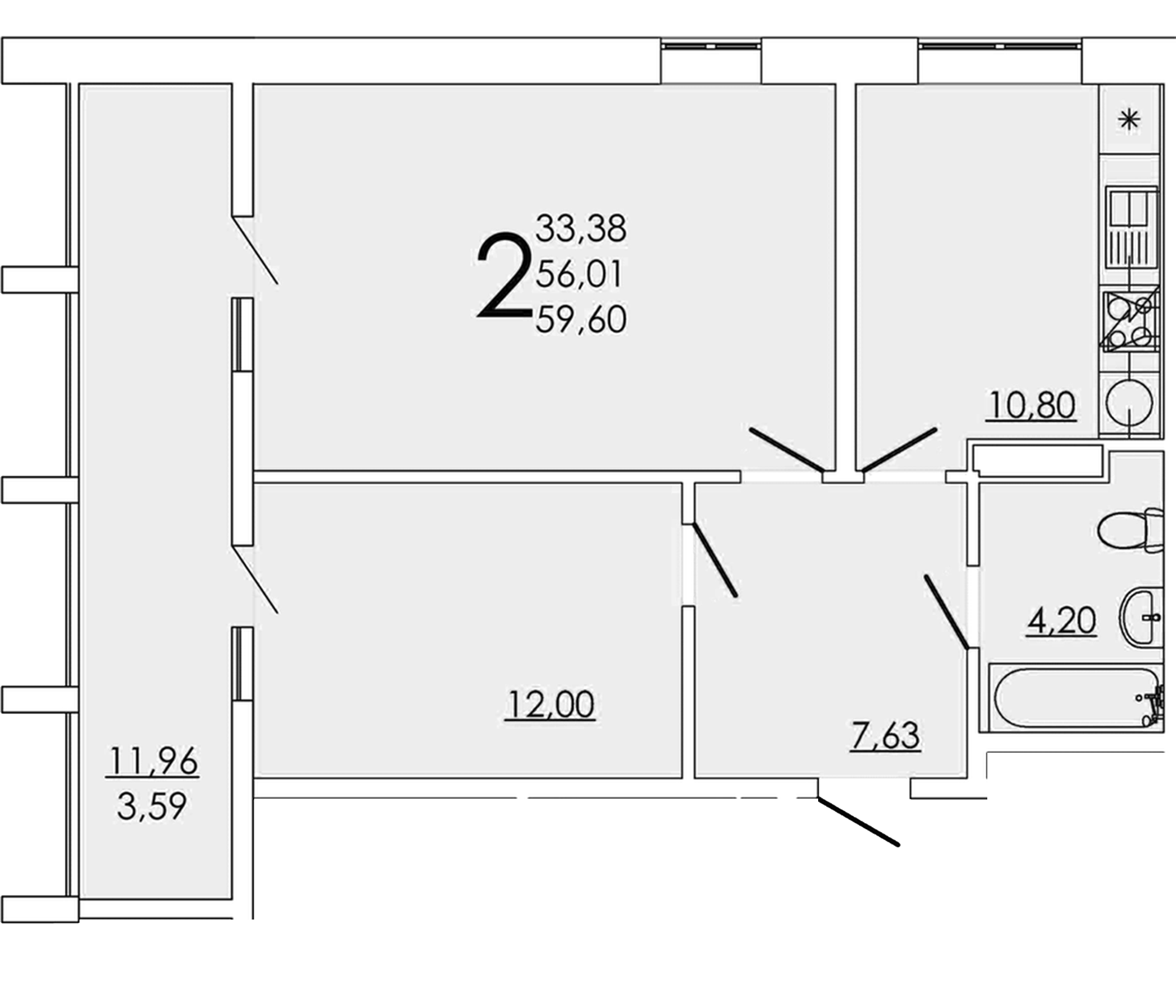 Планировка — FRAME, 2-комн., 56 м²