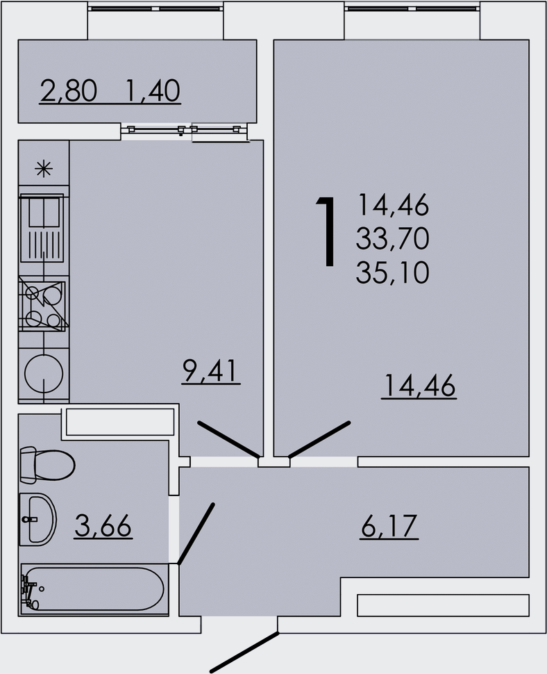 Планировка — FRAME, 1-комн., 34 м²