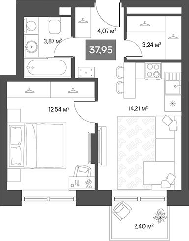 Планировка — ЩА, 1-комн., 35 м²