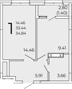 Планировка — FRAME, 1-комн., 33 м²