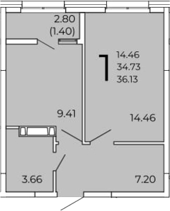 Планировка — FRAME, 1-комн., 35 м²