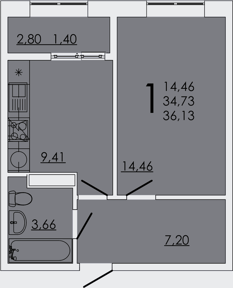 Планировка — FRAME, 1-комн., 35 м²