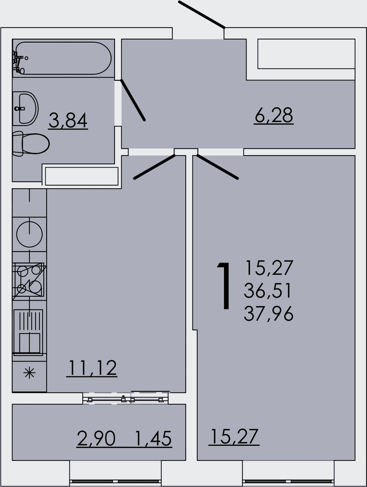 Планировка — FRAME, 1-комн., 37 м²