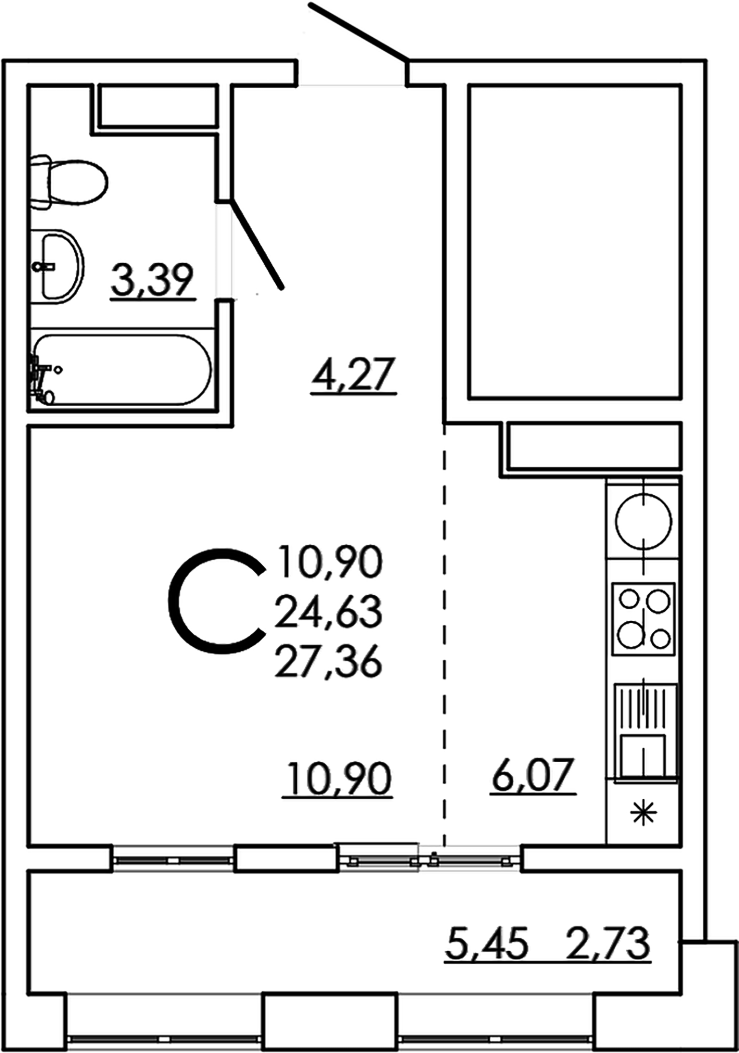 Планировка — FRAME, Студия, 25 м²