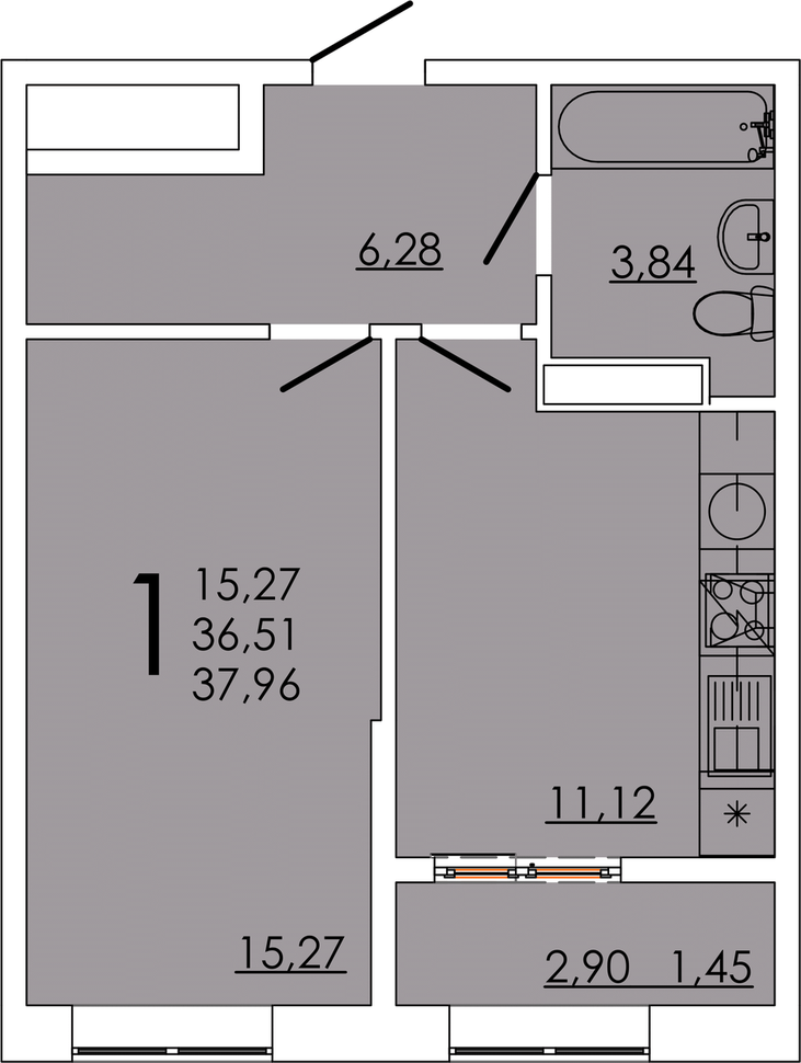Планировка — FRAME, 1-комн., 37 м²