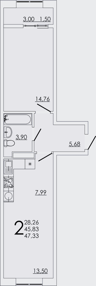 Планировка — FRAME, 2-комн., 46 м²