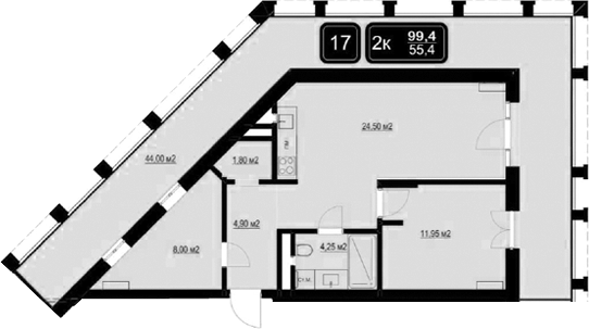Планировка — ГК Кайрос, 3-комн., 55 м²