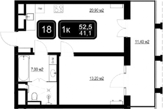 Планировка — ГК Кайрос, 2-комн., 41 м²