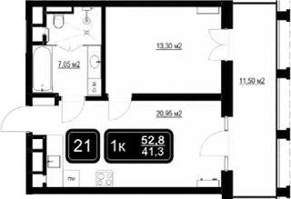 Планировка — ГК Кайрос, 2-комн., 41 м²