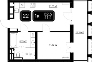 Планировка — ГК Кайрос, 2-комн., 41 м²