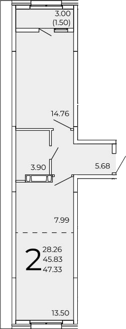 Планировка — FRAME, 2-комн., 46 м²