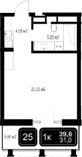 Планировка — ГК Кайрос, Студия, 31 м²