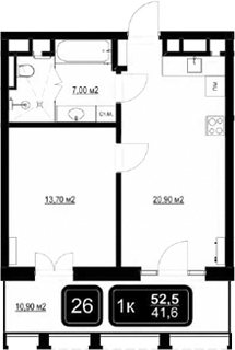 Планировка — ГК Кайрос, 2-комн., 42 м²