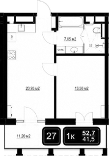 Планировка — ГК Кайрос, 2-комн., 42 м²
