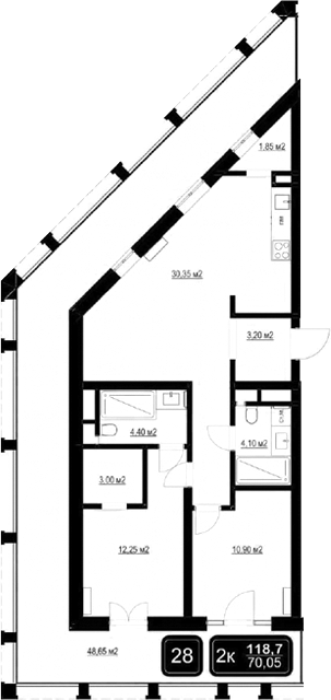 Планировка — ГК Кайрос, 3-комн., 70 м²