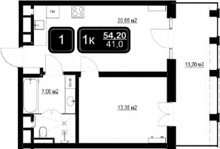 Планировка — ГК Кайрос, 2-комн., 41 м²