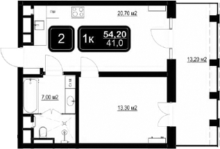 Планировка — ГК Кайрос, 2-комн., 41 м²