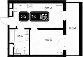 Планировка — ГК Кайрос, 2-комн., 41 м²