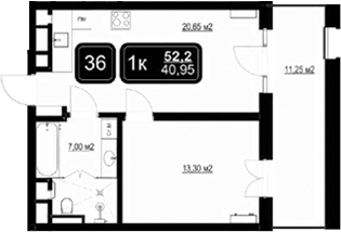Планировка — ГК Кайрос, 2-комн., 41 м²