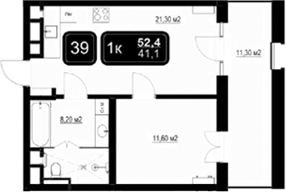 Планировка — ГК Кайрос, 2-комн., 41 м²
