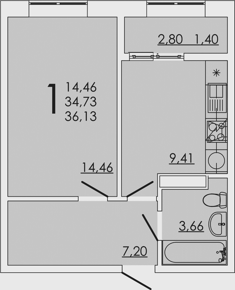 Планировка — FRAME, 1-комн., 35 м²