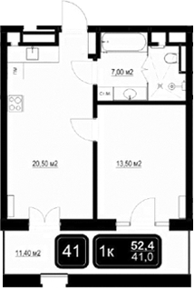 Планировка — ГК Кайрос, 2-комн., 41 м²