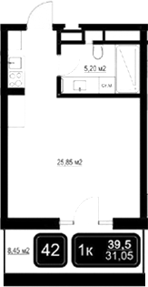 Планировка — ГК Кайрос, Студия, 31 м²