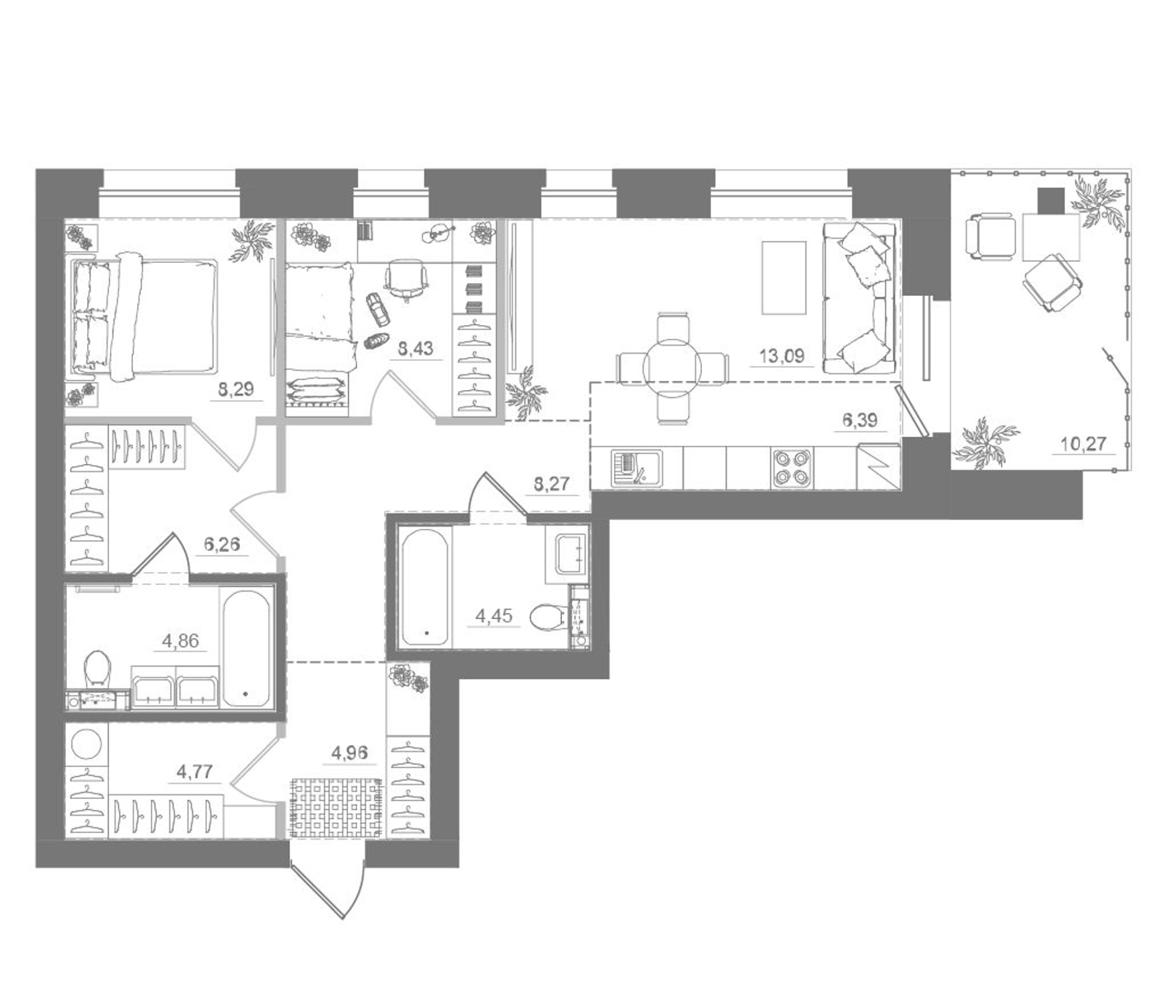 Планировка — Спектр, 3-комн., 70 м²