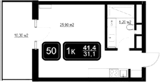Планировка — ГК Кайрос, Студия, 31 м²