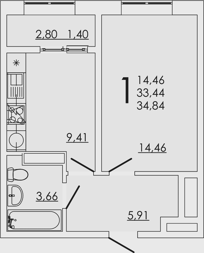 Планировка — FRAME, 1-комн., 33 м²