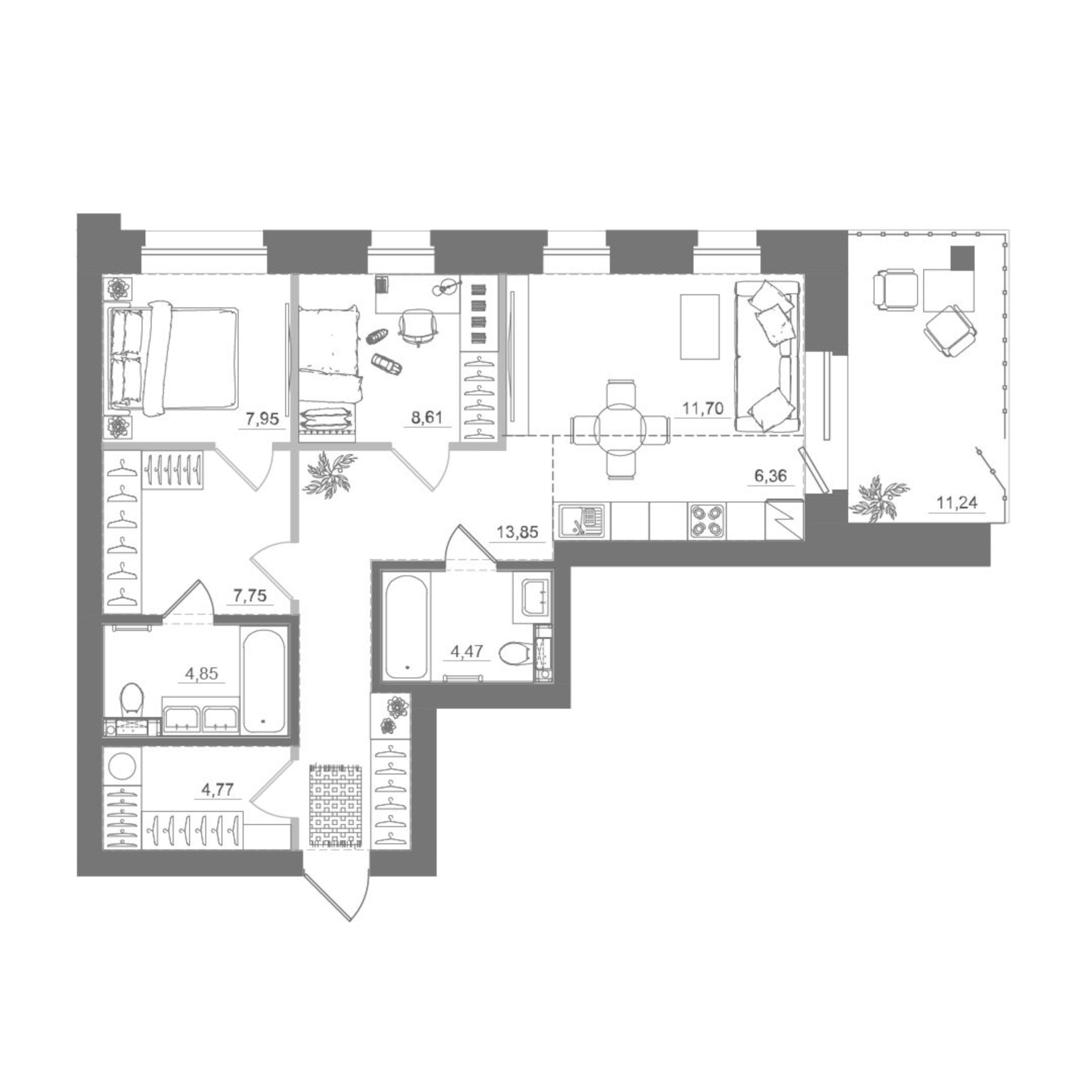 Планировка — Спектр, 3-комн., 70 м²
