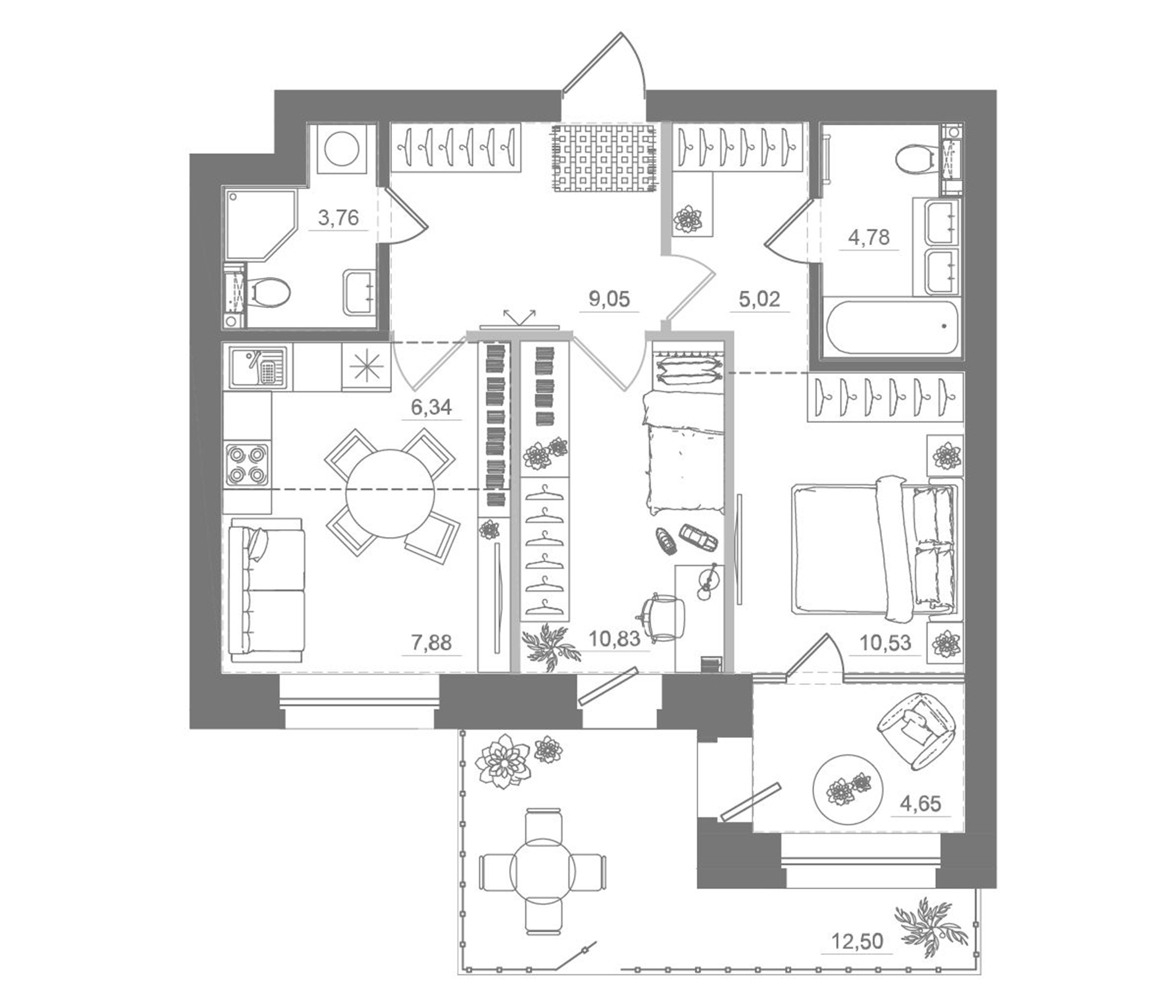 Планировка — Спектр, 3-комн., 58 м²