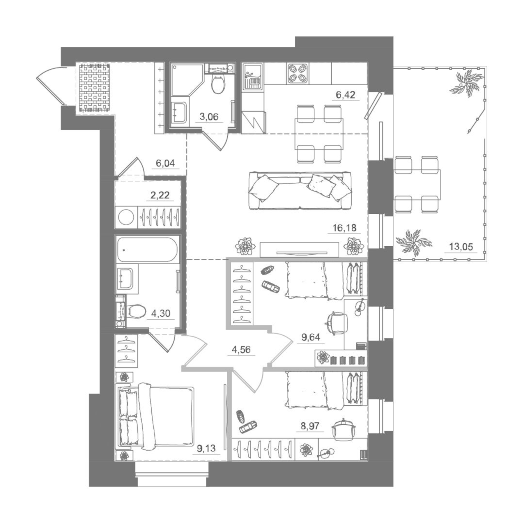 Планировка — Спектр, 4-комн., 71 м²
