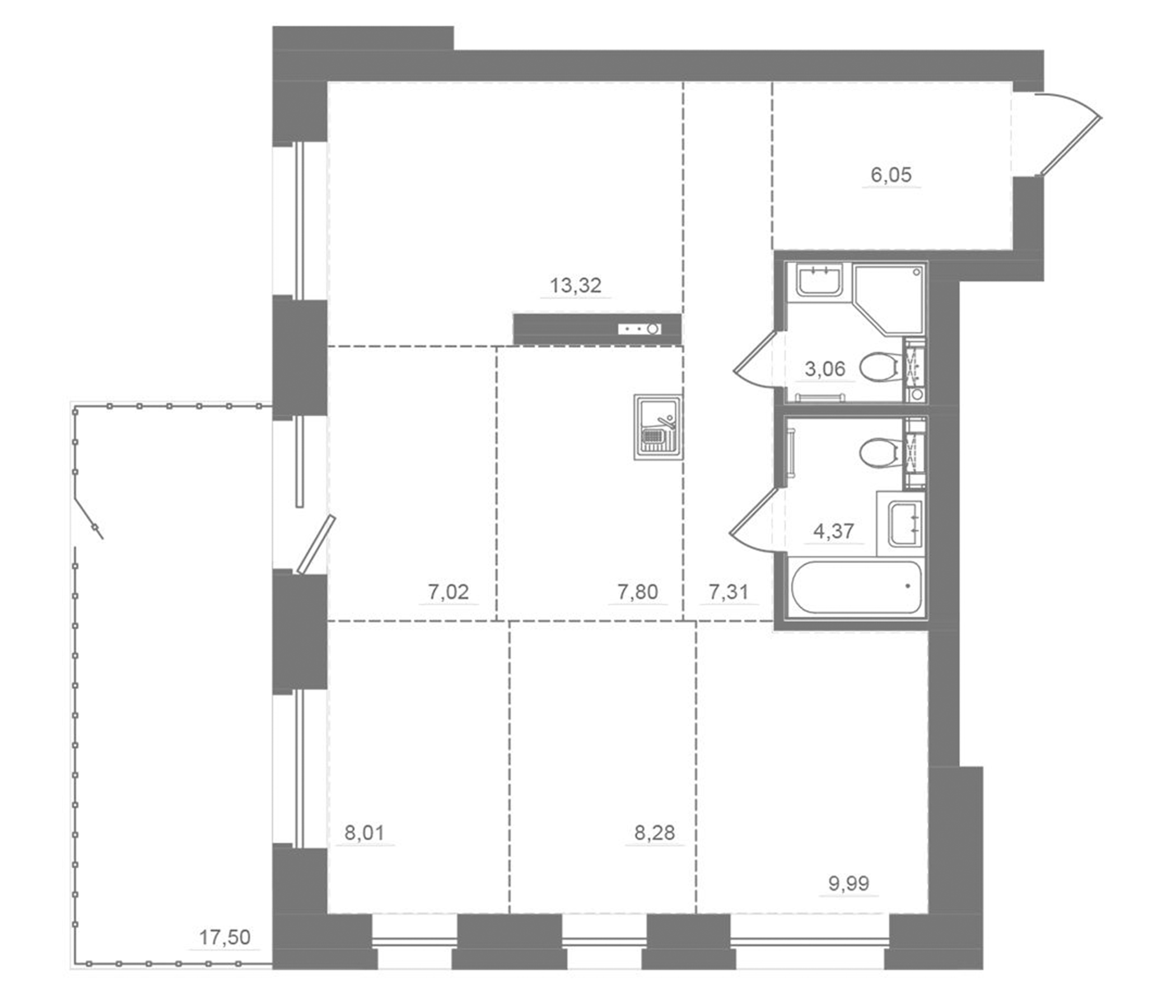 Планировка — Спектр, 5-комн., 76 м²