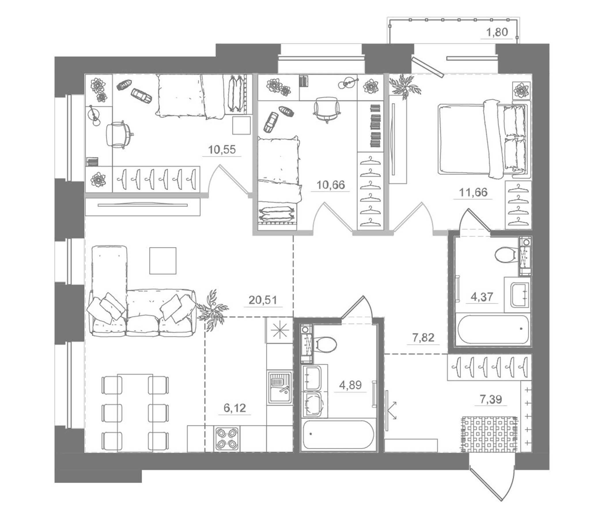 Планировка — Спектр, 4-комн., 84 м²