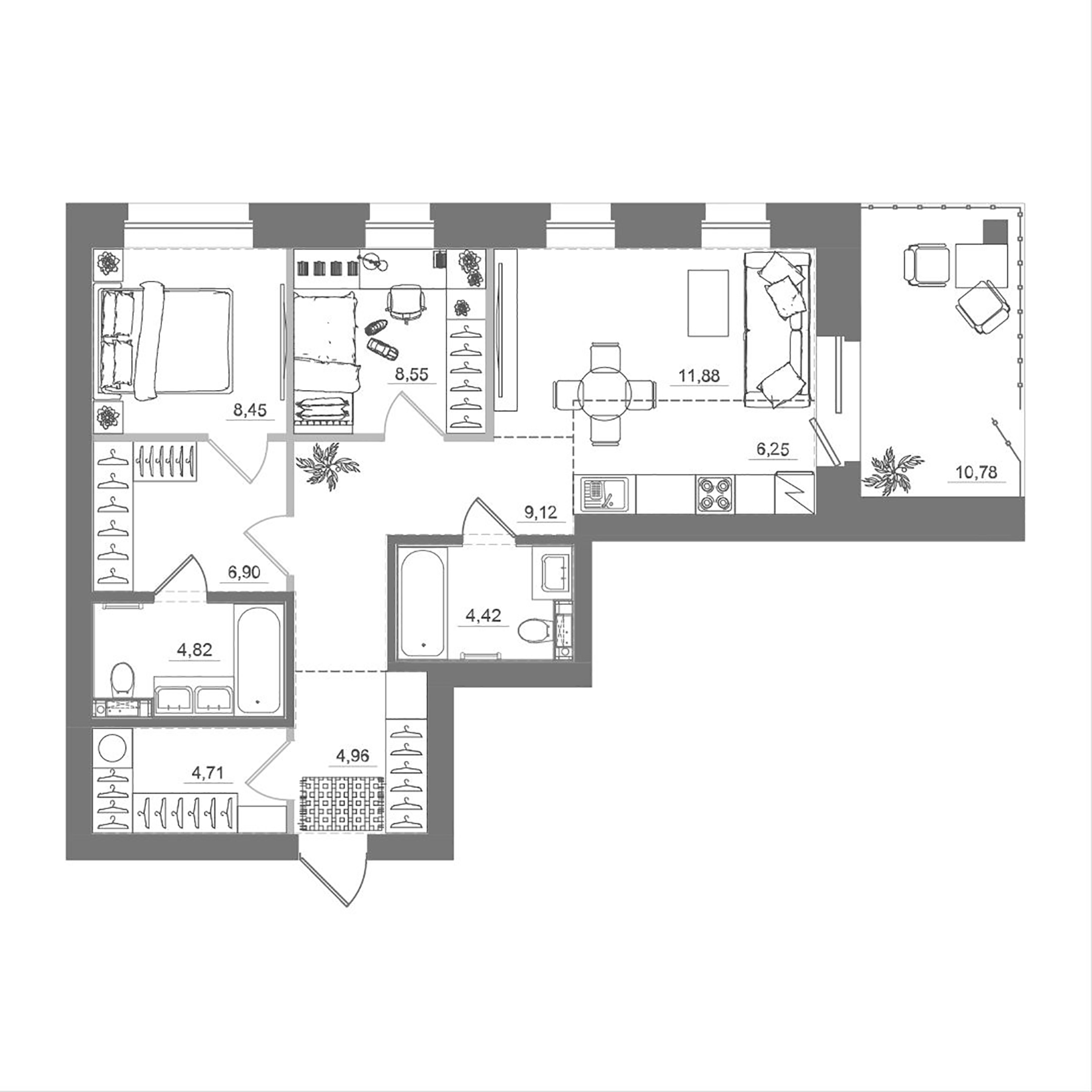 Планировка — Спектр, 3-комн., 70 м²