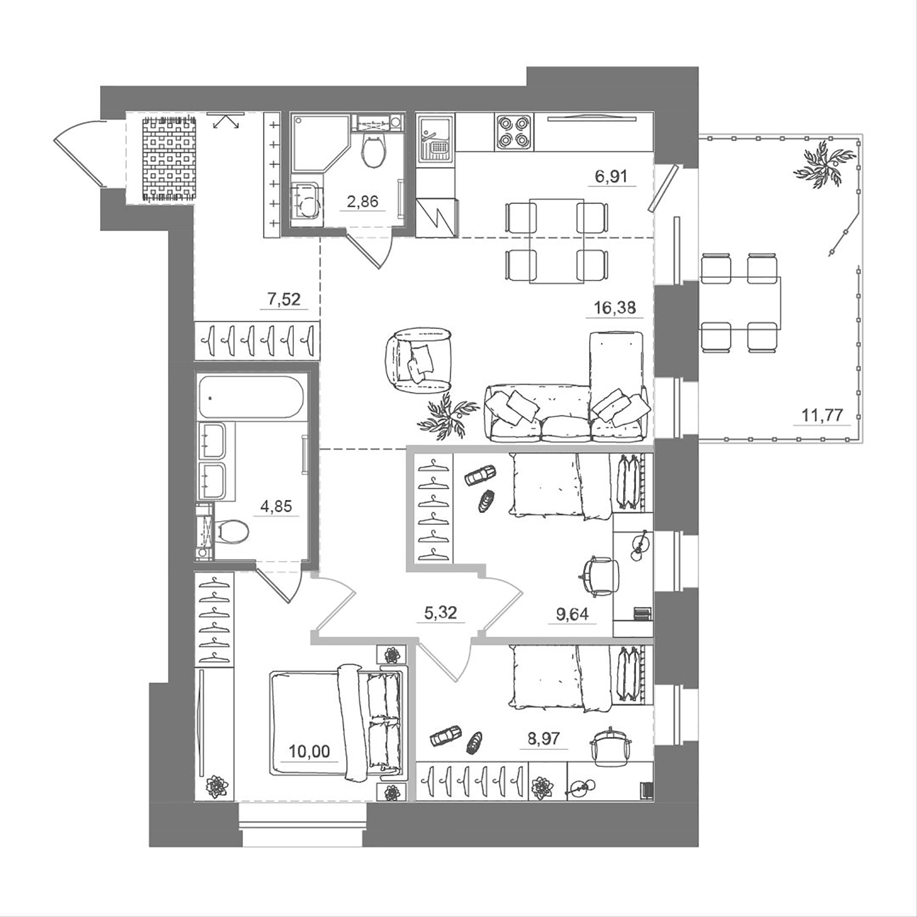 Планировка — Спектр, 4-комн., 72 м²