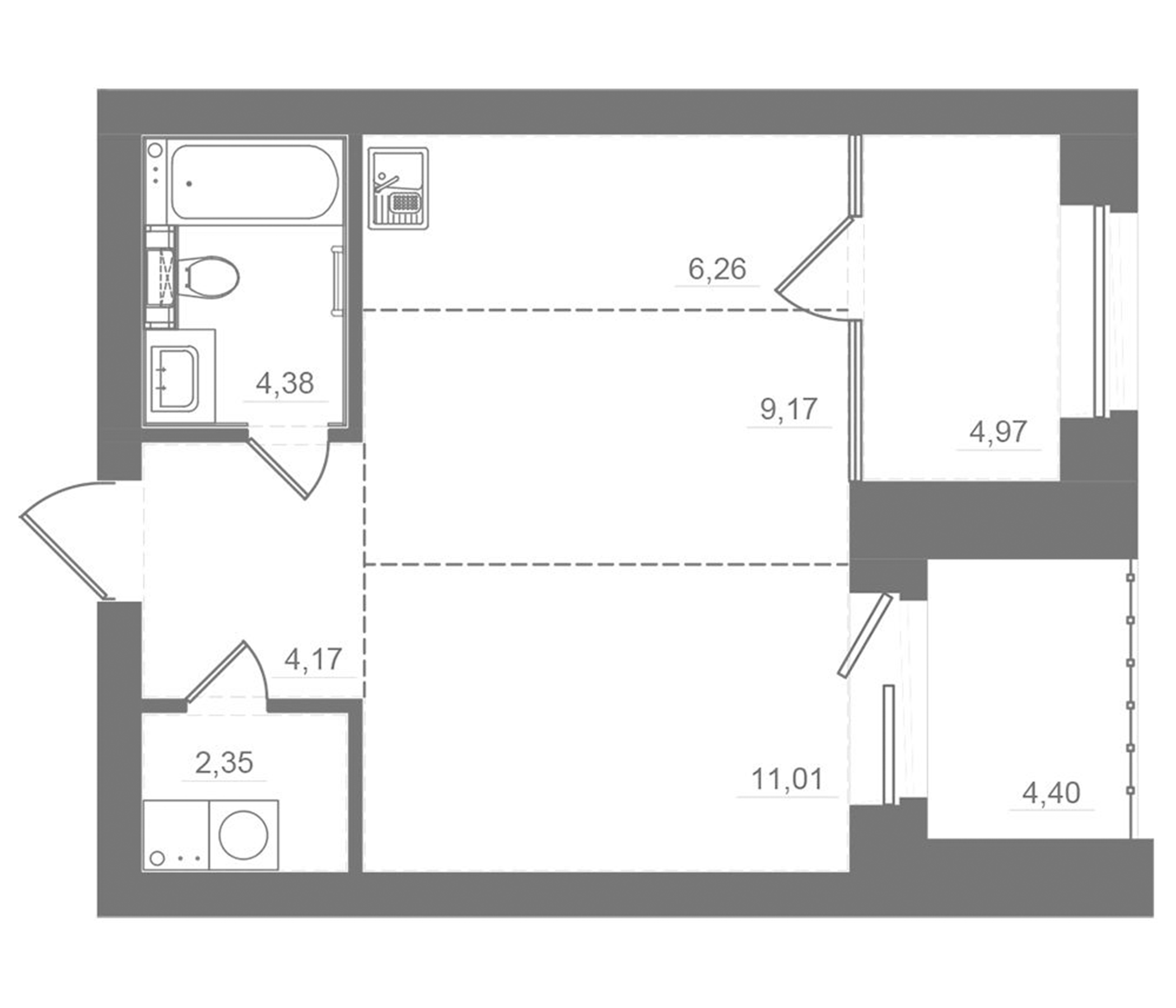 Планировка — Спектр, 2-комн., 37 м²