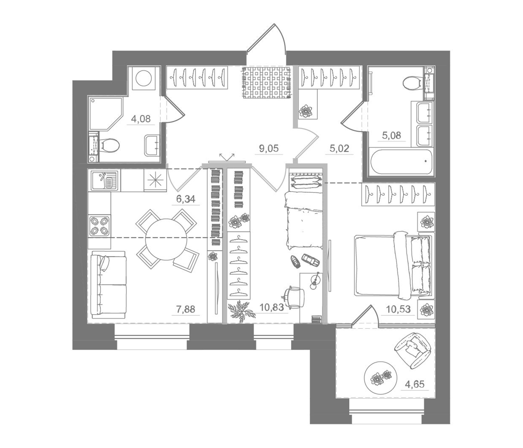 Планировка — Спектр, 3-комн., 59 м²