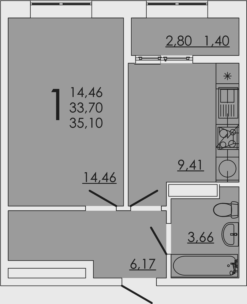 Планировка — FRAME, 1-комн., 34 м²