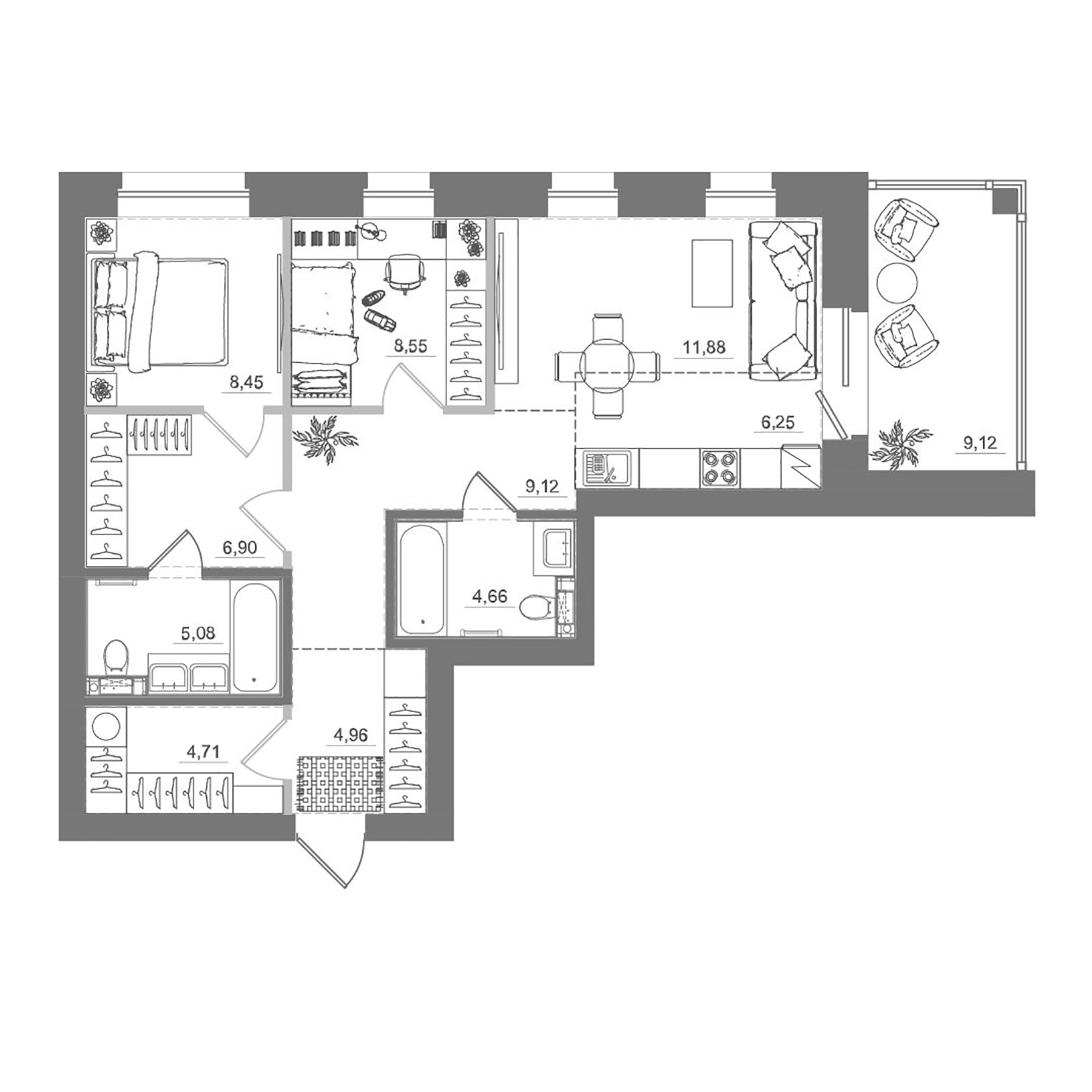 Планировка — Спектр, 3-комн., 70 м²