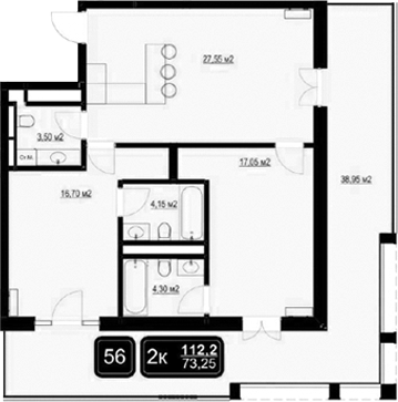Планировка — ГК Кайрос, 3-комн., 73 м²