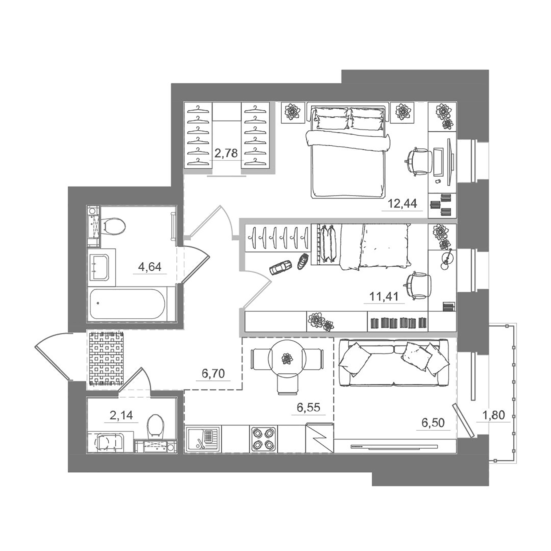 Планировка — Спектр, 3-комн., 53 м²